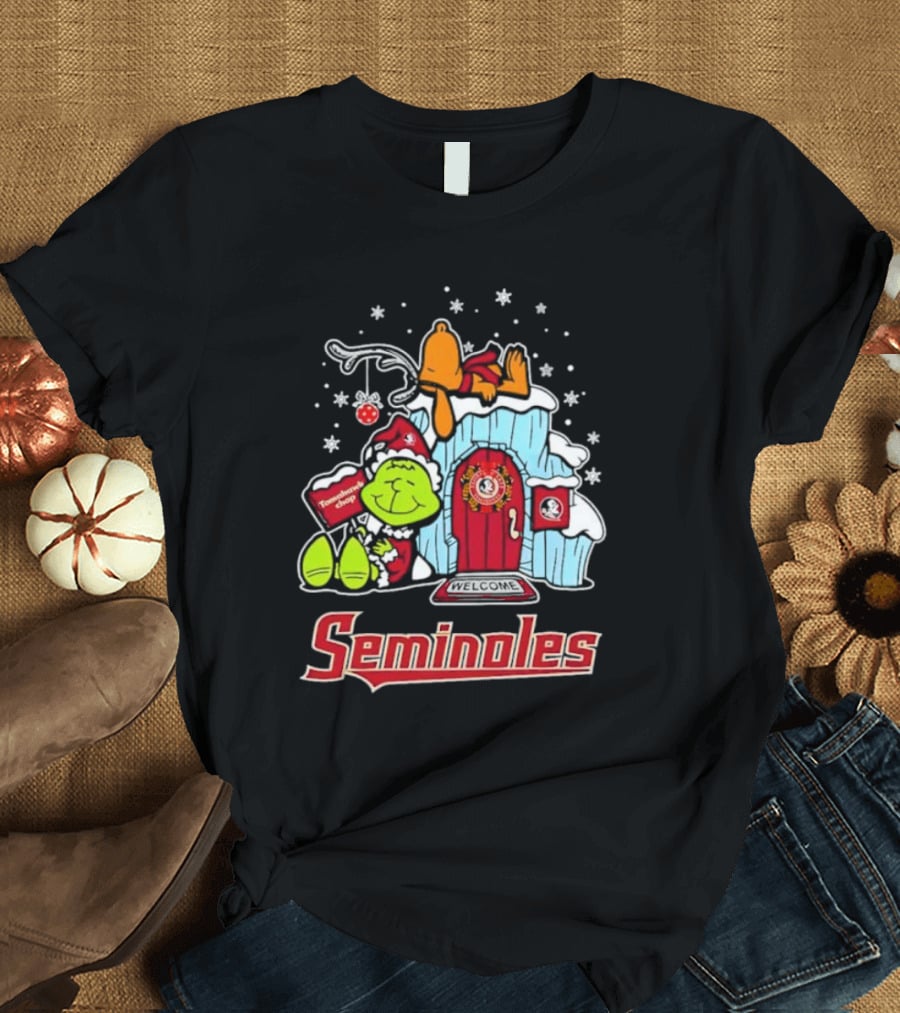 Peanuts Seminoles Grinch Christmas Scene Welcome T-Shirt