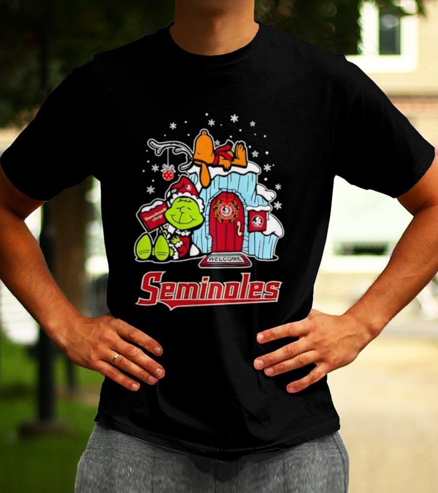 Peanuts Seminoles Grinch Christmas Scene Welcome T-Shirt