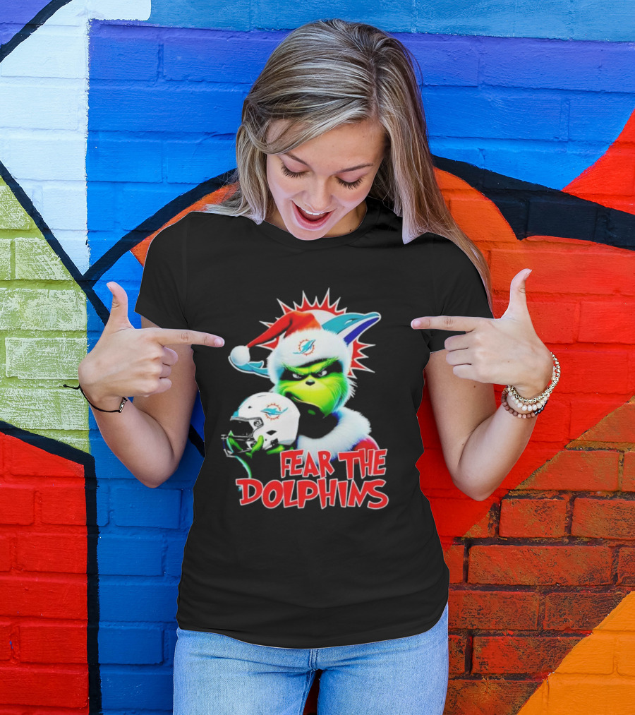 Fear The Dolphins Grinch Santa Miami NFL T-Shirt