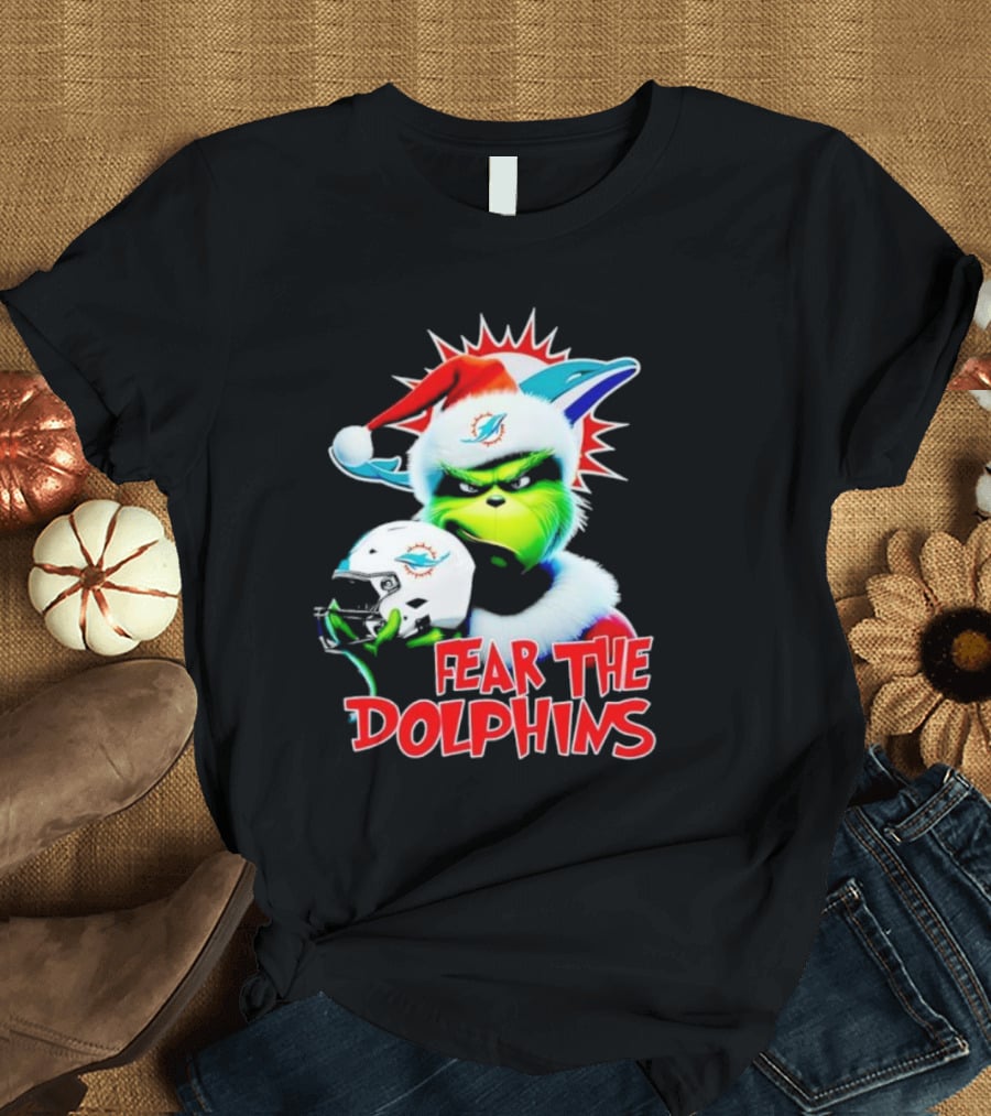 Fear The Dolphins Grinch Santa Miami NFL T-Shirt