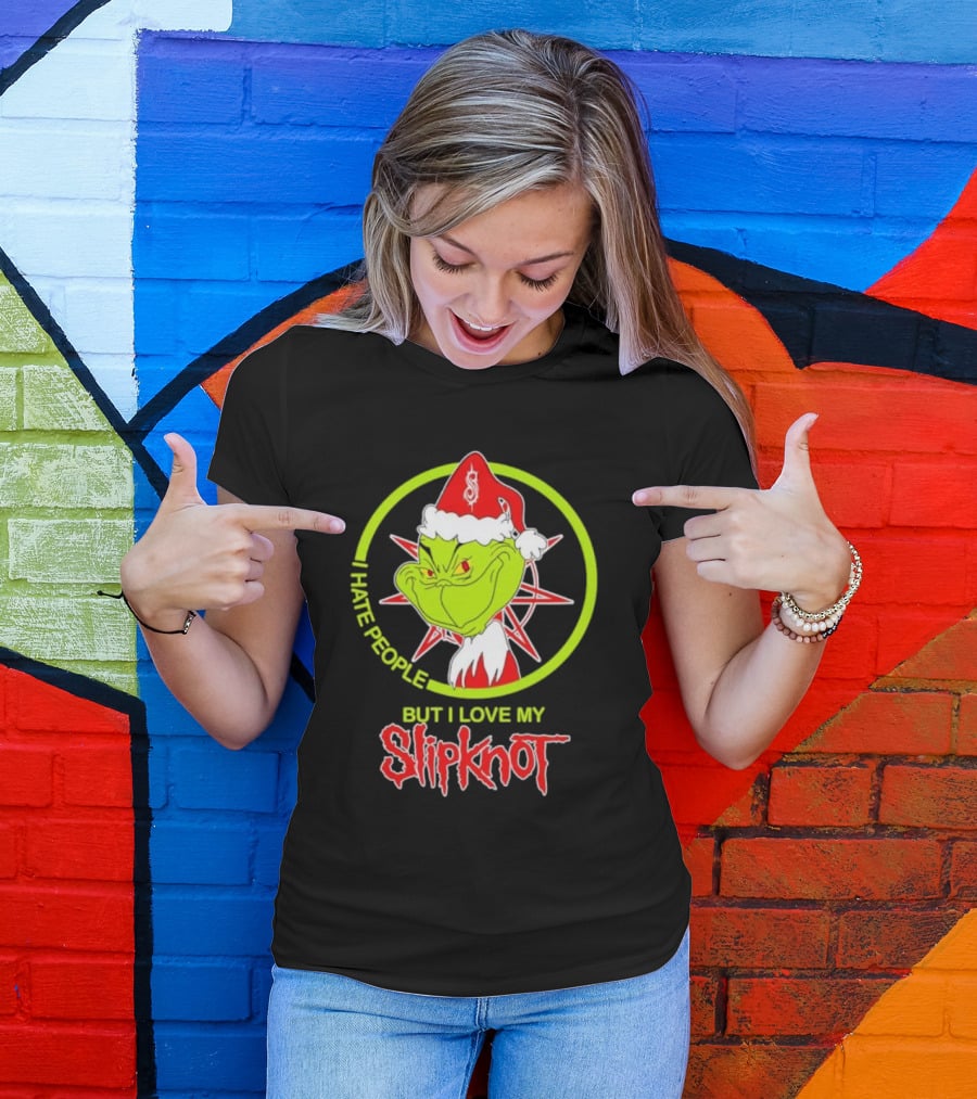 I Hate People But I Love My Slipknot Santa Grinch Santa Hat Star T-Shirt