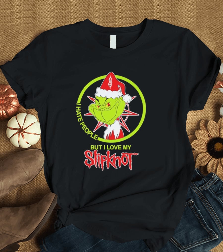 I Hate People But I Love My Slipknot Santa Grinch Santa Hat Star T-Shirt