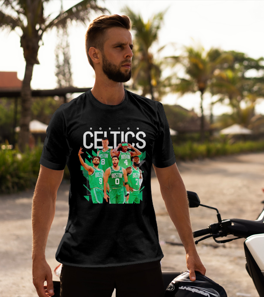 Boston Celtics Starting Five Team Players Green Uniforms T-Shirt