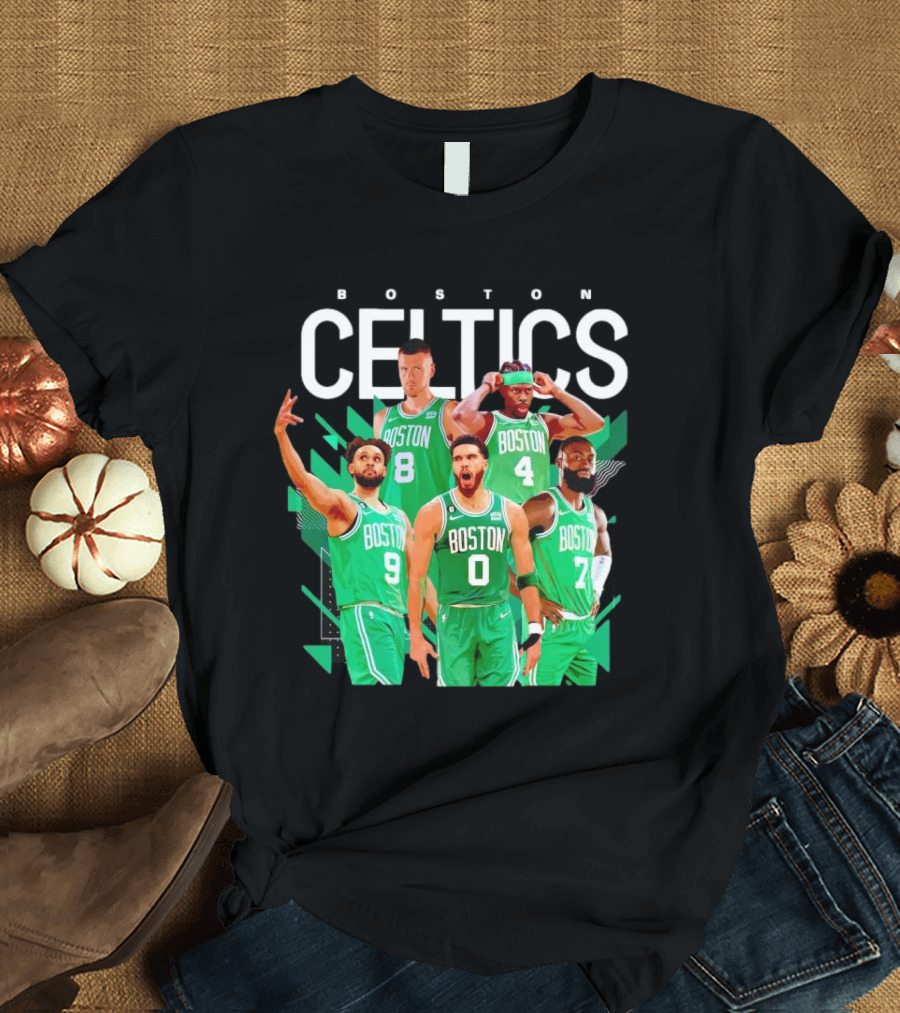 Boston Celtics Starting Five Team Players Green Uniforms T-Shirt