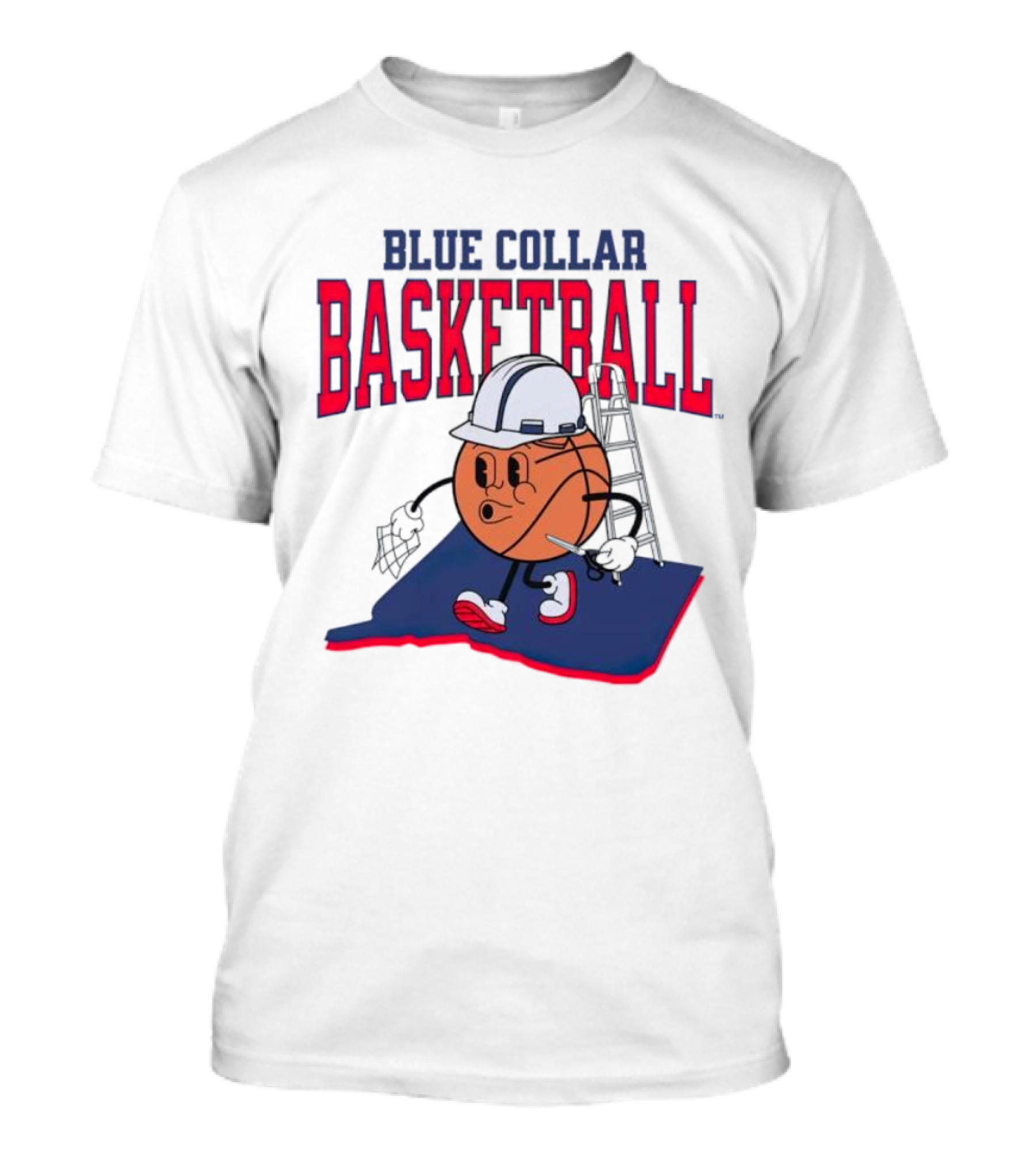 Blue Collar Basketball Hard Hat Hoop Cartoon T-Shirt