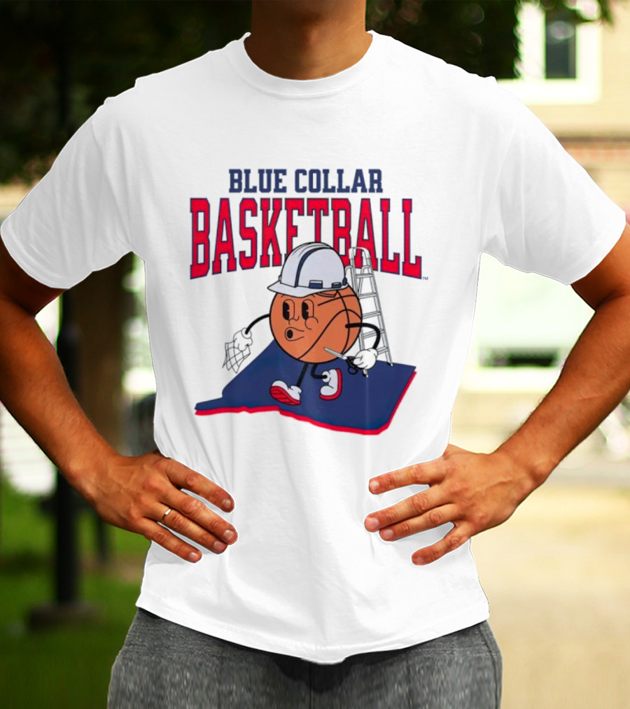 Blue Collar Basketball Hard Hat Hoop Cartoon T-Shirt