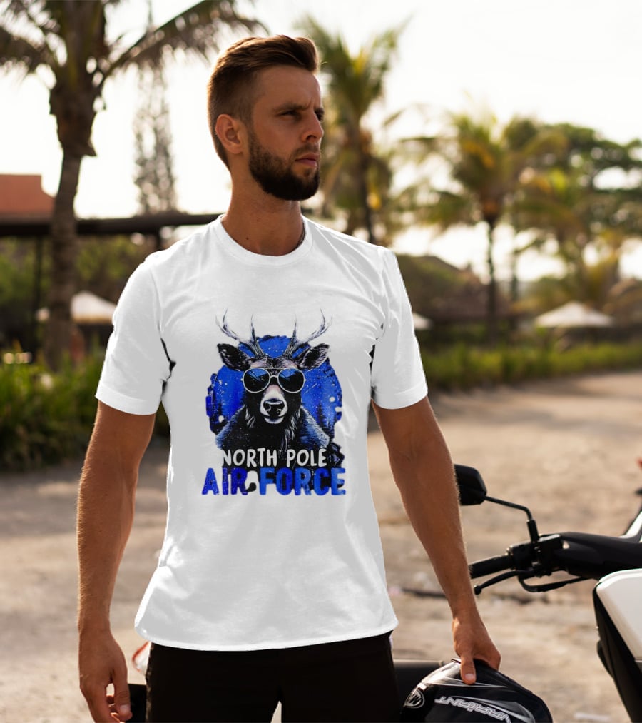 North Pole Air Force Cool Deer In Sunglasses T-Shirt