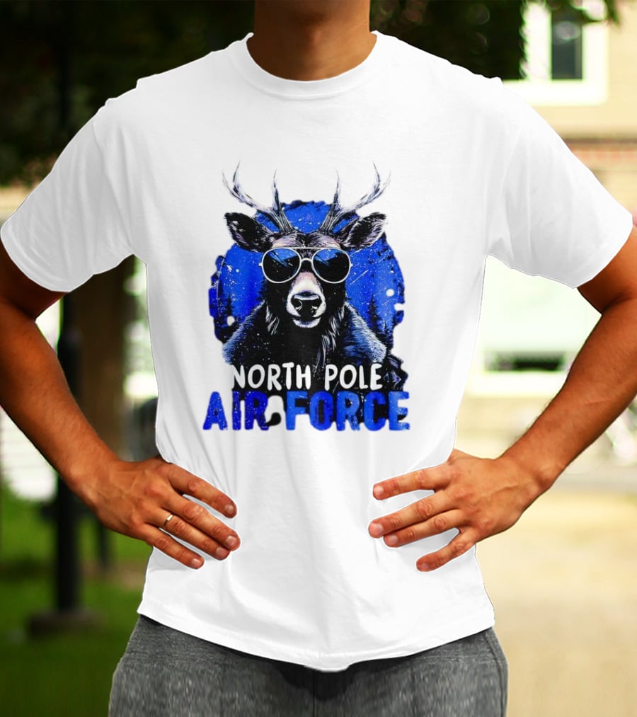 North Pole Air Force Cool Deer In Sunglasses T-Shirt