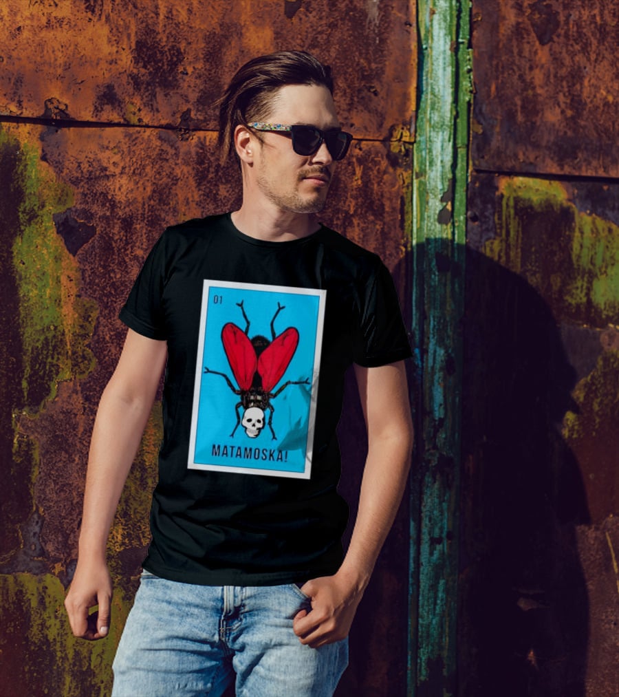 La Moska Loteria Matamoska 01 Fly Skull Blue Red Wings T-Shirt