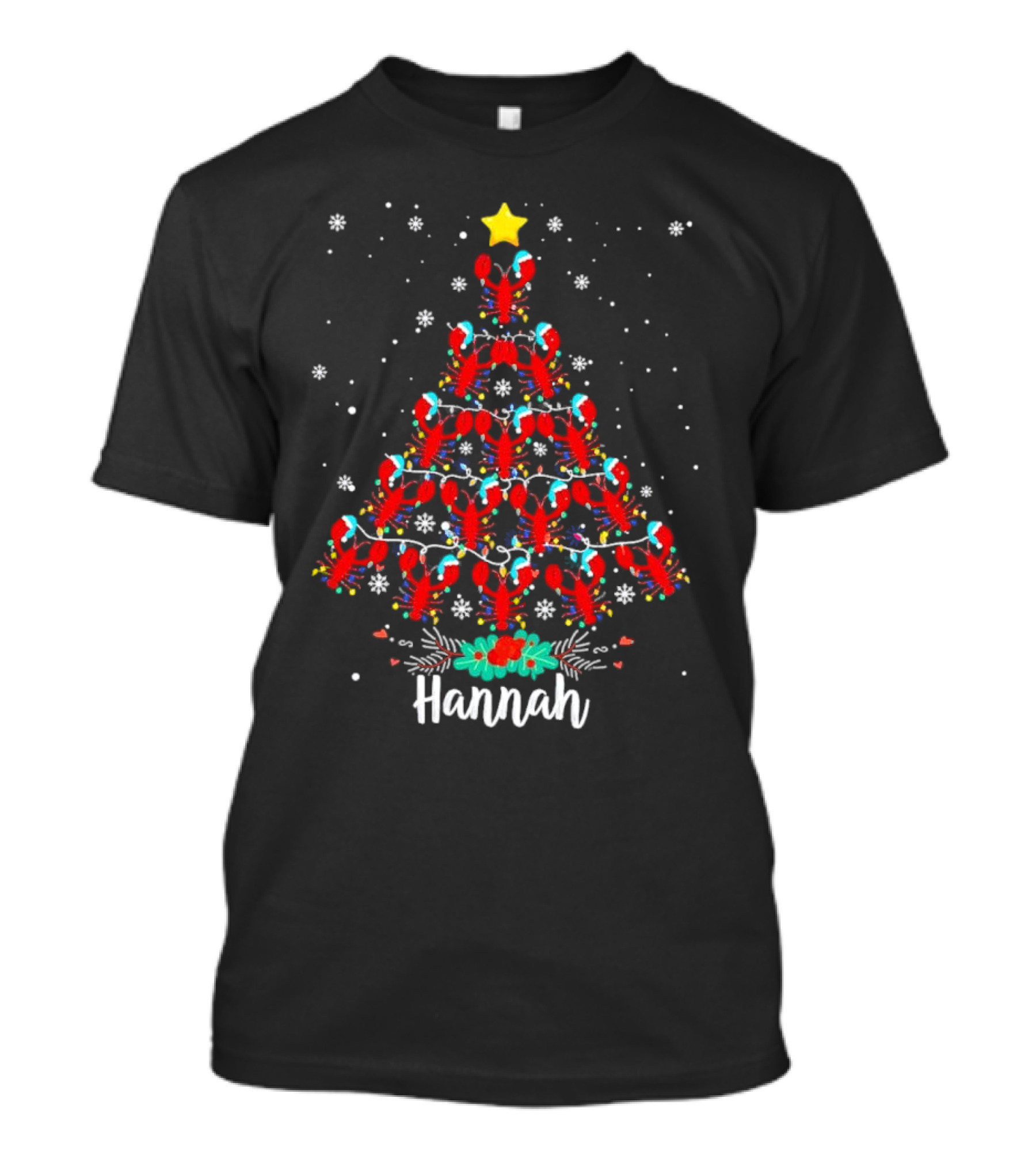 Hannah Lobster Christmas Tree With Star And Snowflakes T-Shirt