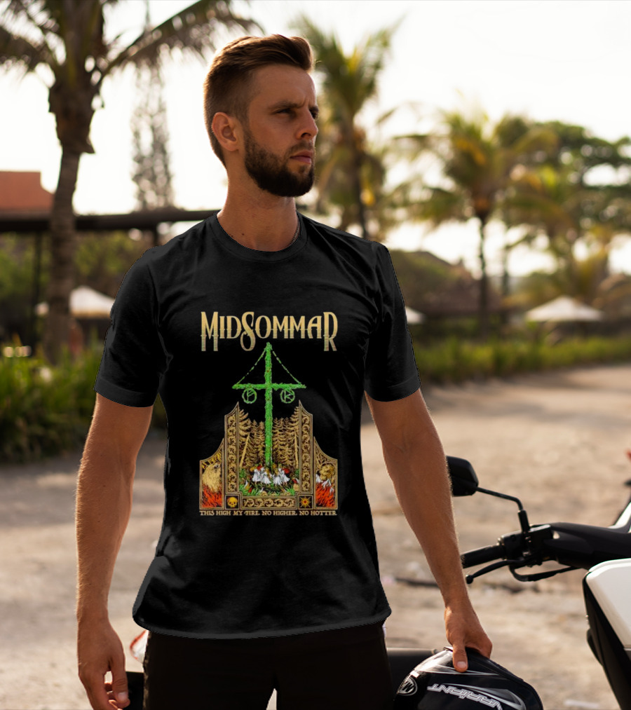Midsommar This High My Fire Scene With Maypole And Forest Emblems T-Shirt