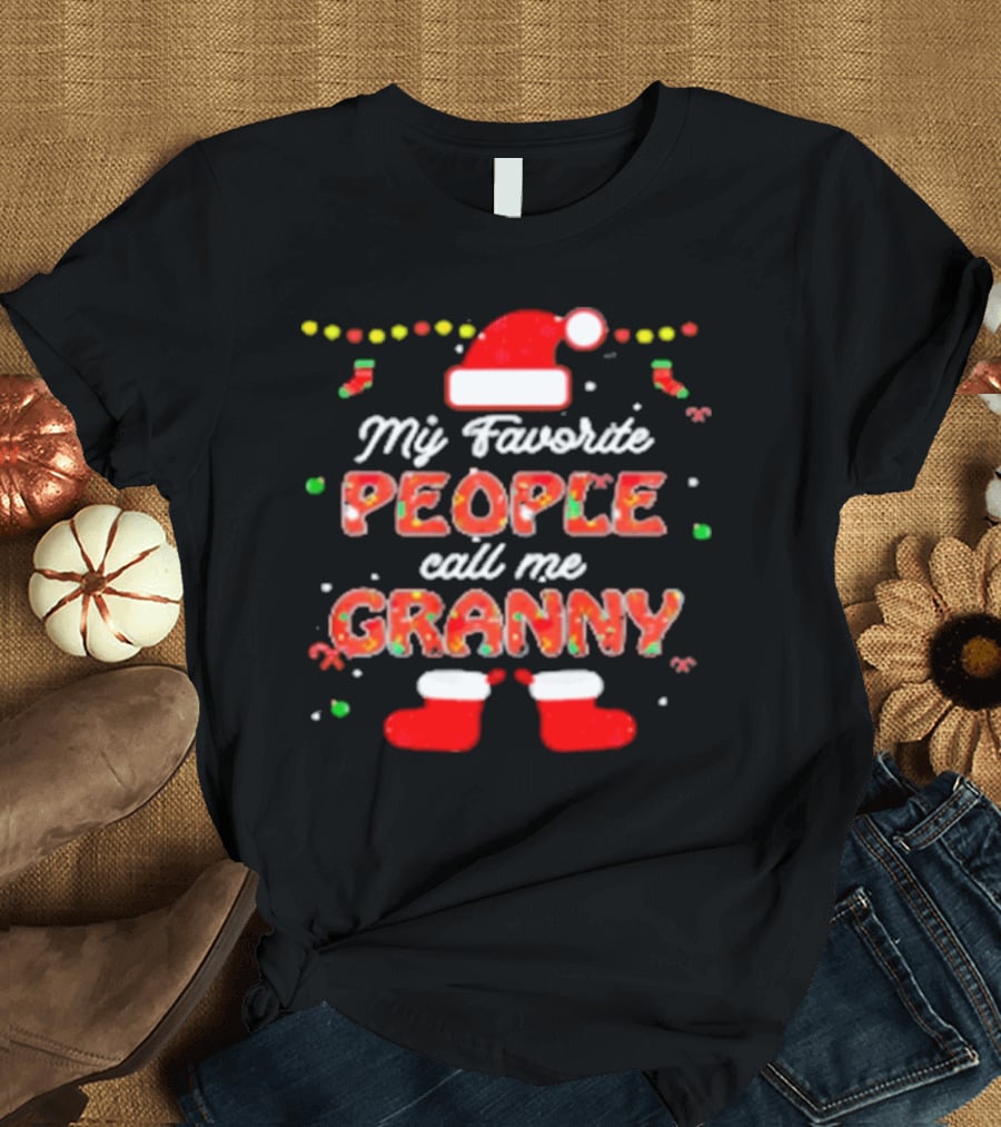 My Favorite People Call Me Granny Festive Santa Hat And Christmas Lights T-Shirt