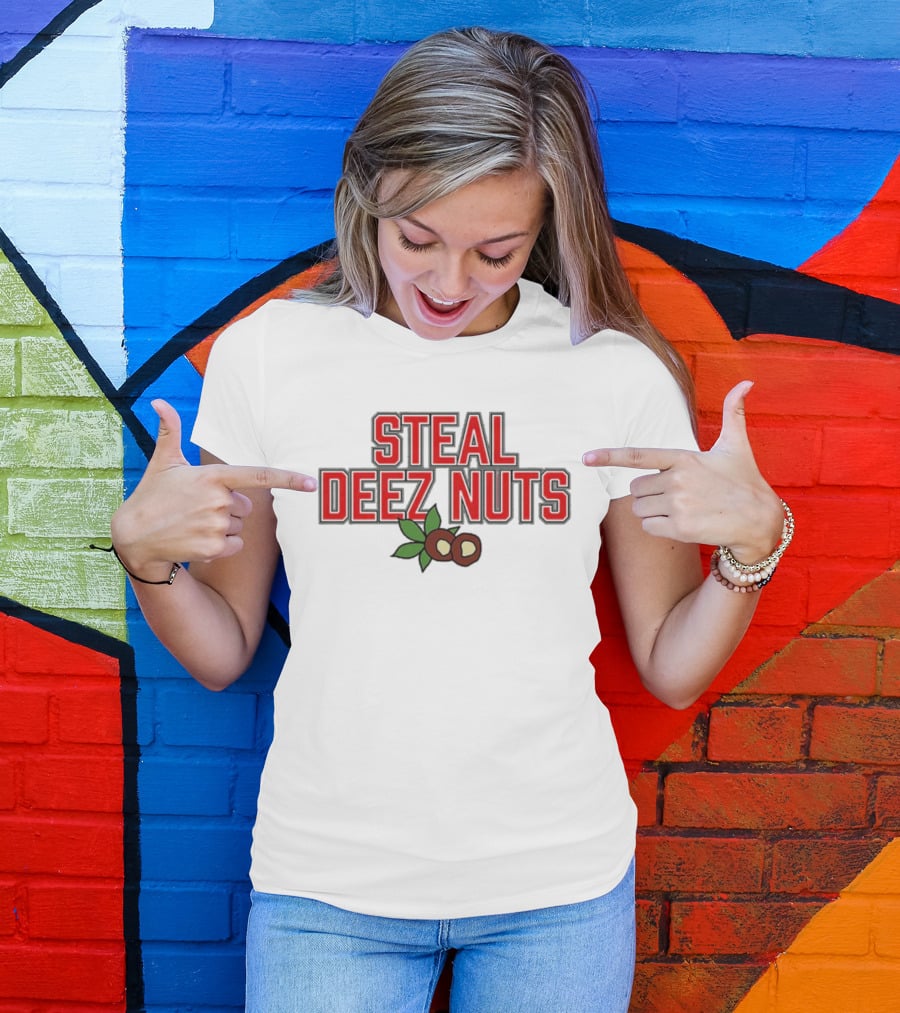 Ohio Steal Deez Nuts Red Text With Nuts And Leaves T-Shirt