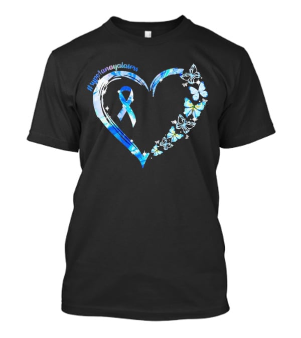 Type1Namayalars Diabetes Awareness Heart With Blue Ribbon And Butterflies T-Shirt