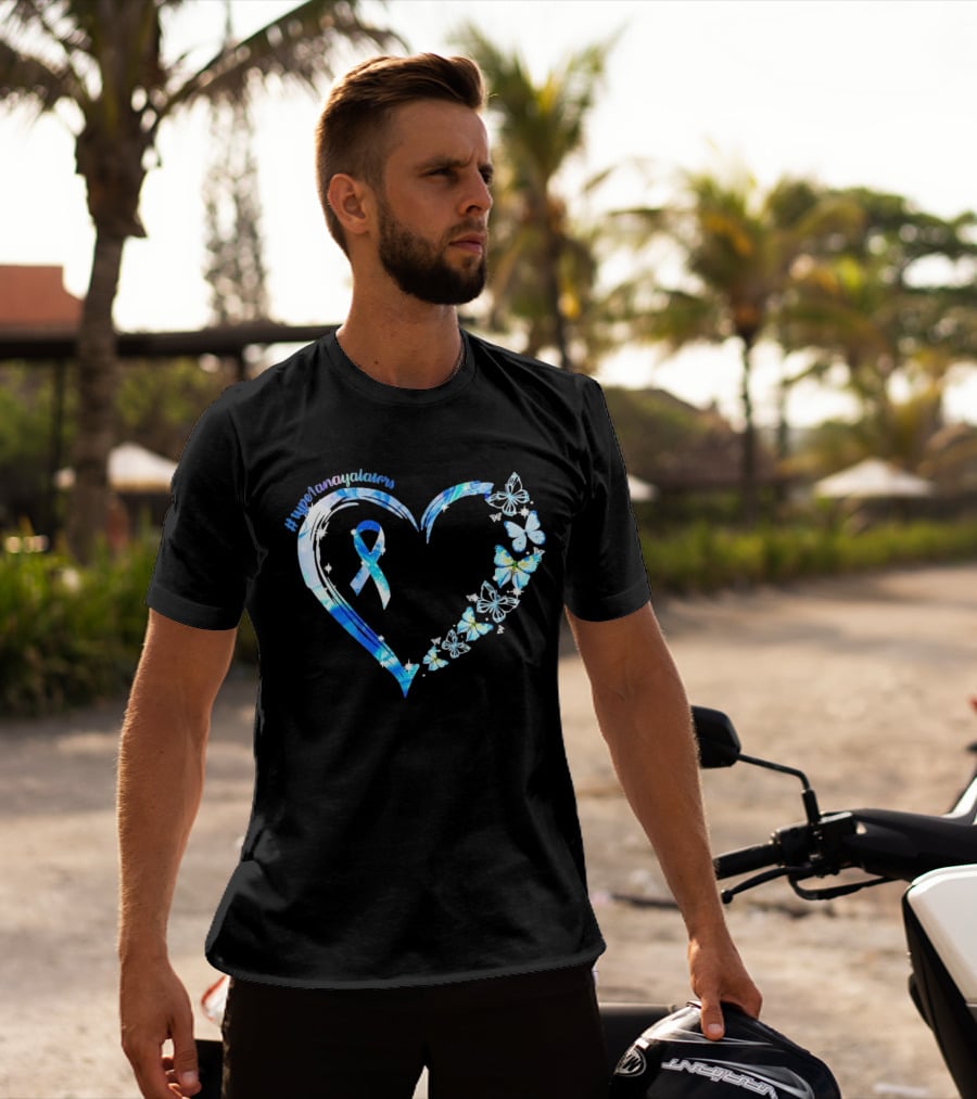Type1Namayalars Diabetes Awareness Heart With Blue Ribbon And Butterflies T-Shirt