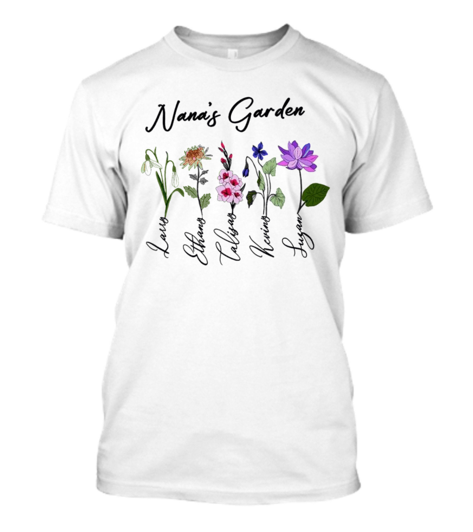 Nana's Garden Flowers With Personalized Names T-Shirt