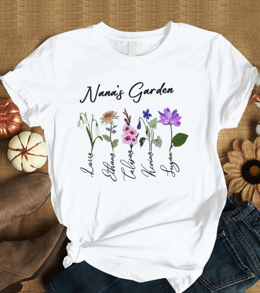 Nana's Garden Flowers With Personalized Names T-Shirt