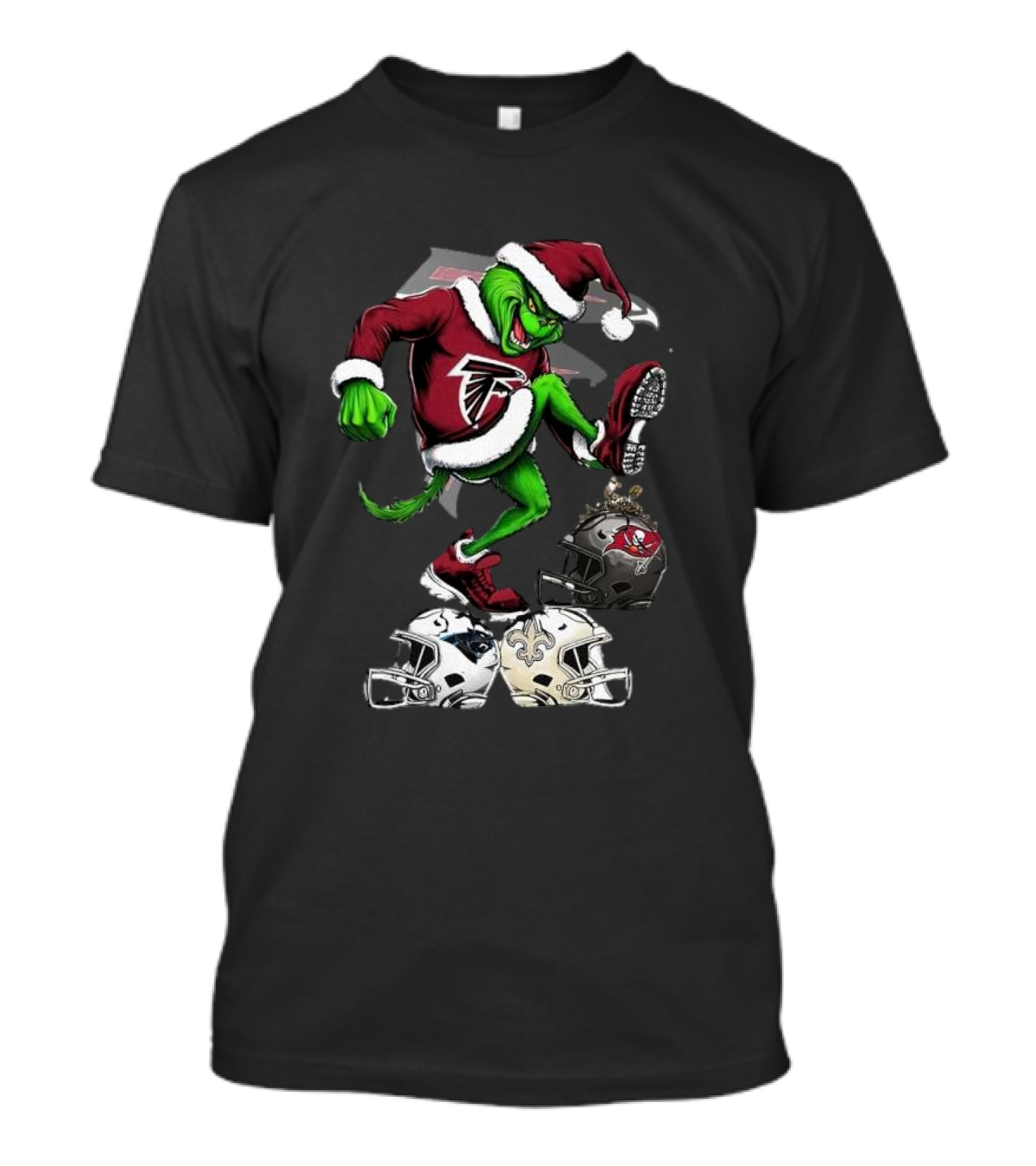 Atlanta Falcons Grinch Stomping On Rival Helmets Christmas T-Shirt