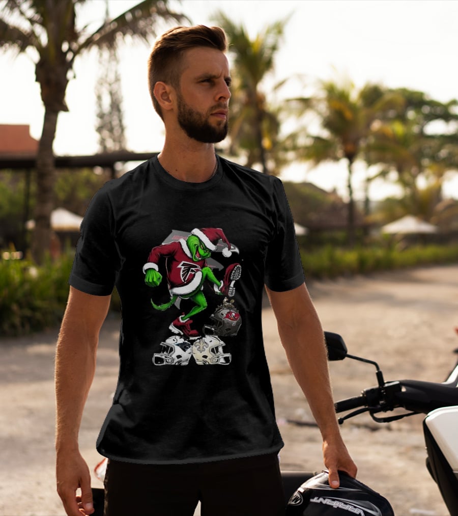 Atlanta Falcons Grinch Stomping On Rival Helmets Christmas T-Shirt
