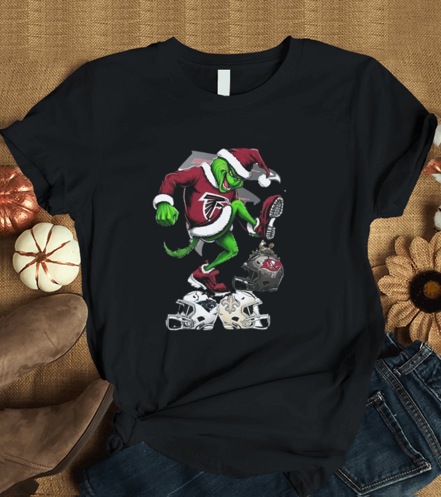 Atlanta Falcons Grinch Stomping On Rival Helmets Christmas T-Shirt