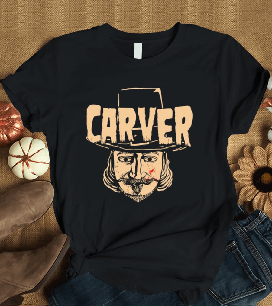 Carver Thanksgiving Pilgrim Hat Bearded Man Face T-Shirt
