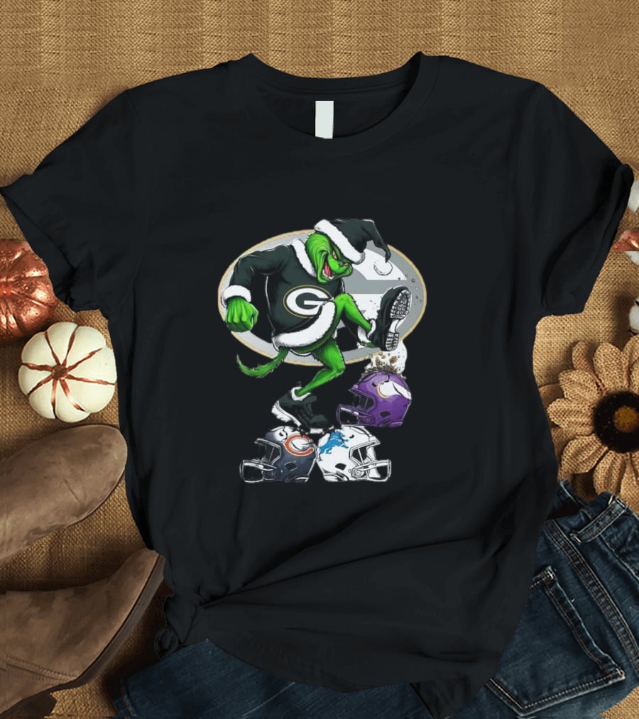 Green Bay Packers Grinch Crushing Rival Football Teams With Christmas Spirit T-Shirt