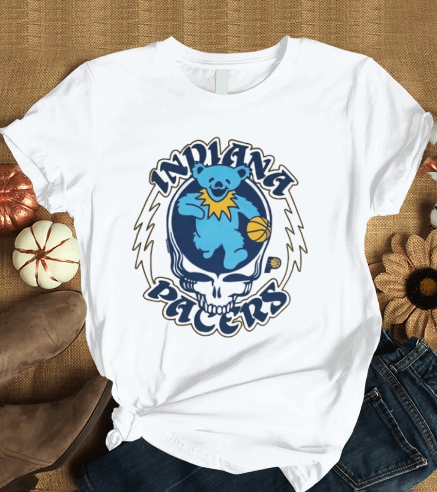 Indiana Pacers Grateful Dead Bear Basketball Icon With Skull T-Shirt