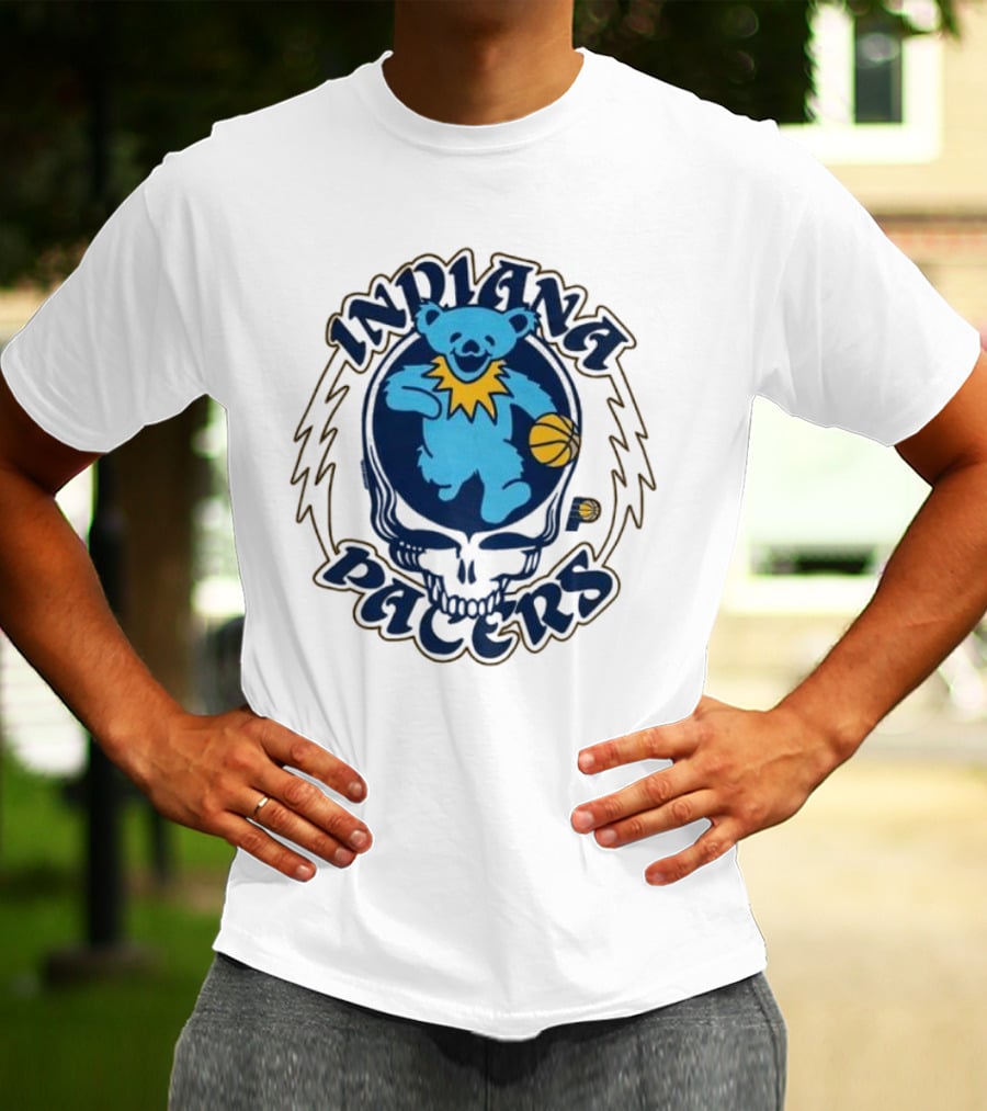 Indiana Pacers Grateful Dead Bear Basketball Icon With Skull T-Shirt