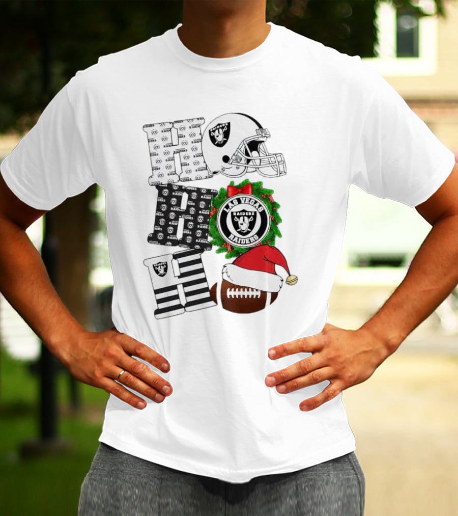 Las Vegas Raiders Ho Ho Ho Merry Christmas Helmet Wreath Football T-Shirt