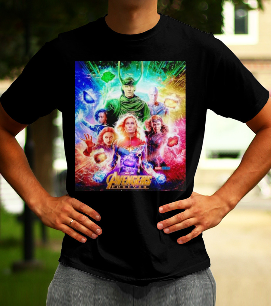 Marvel Studios Avengers Forever Loki Captain Marvel Scarlet Witch Vision Trail Of Infinity Stones T-Shirt