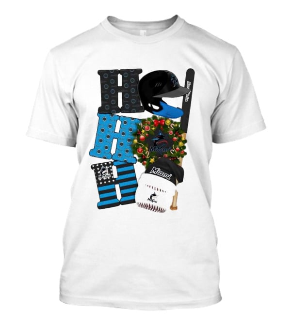 Miami Marlins Ho Ho Ho Merry Christmas Baseball Wreath Socks Helmet Batcap T-Shirt
