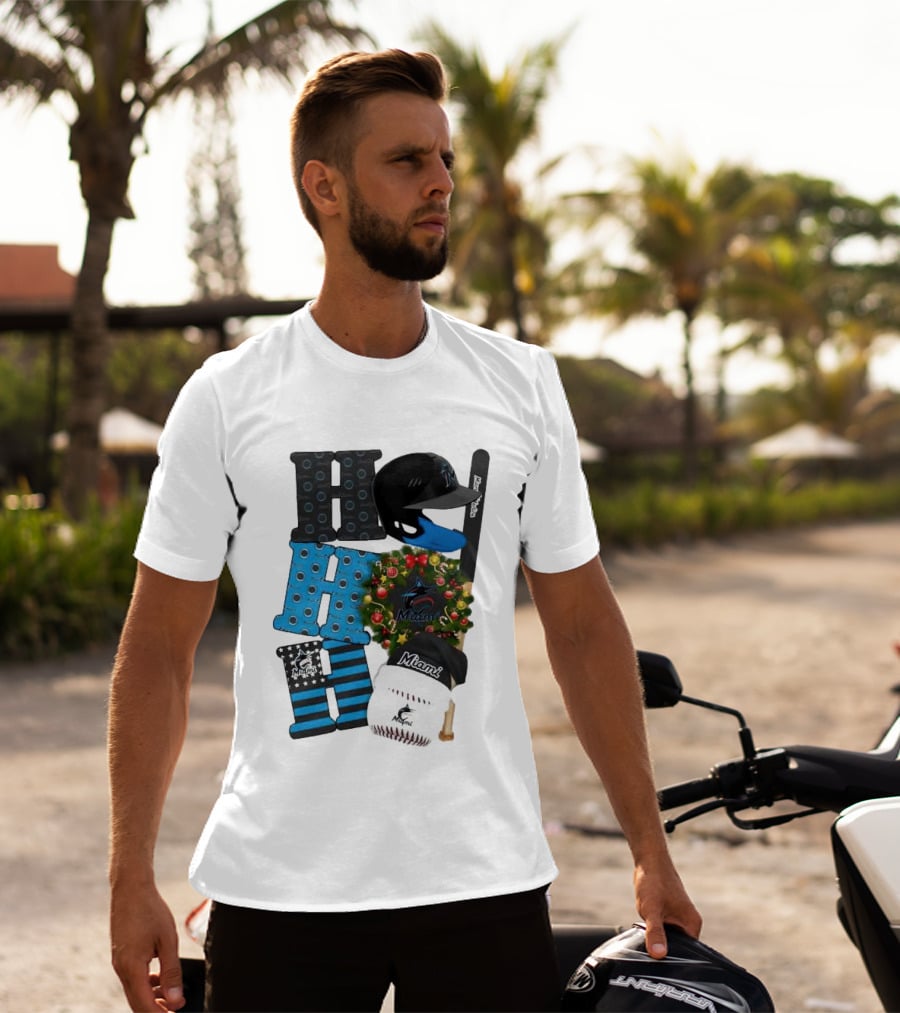 Miami Marlins Ho Ho Ho Merry Christmas Baseball Wreath Socks Helmet Batcap T-Shirt