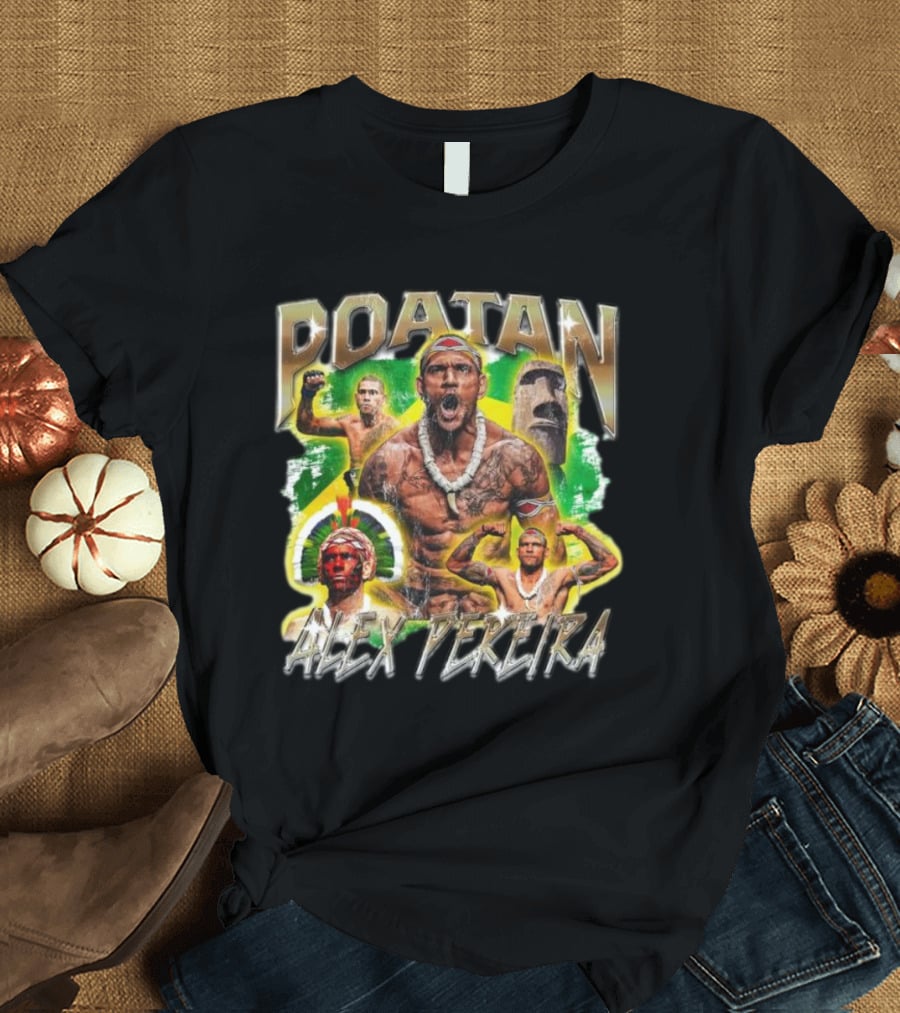 Poatan Alex Pereira Warrior Spirit Brazilian Flag Moai Statue T-Shirt