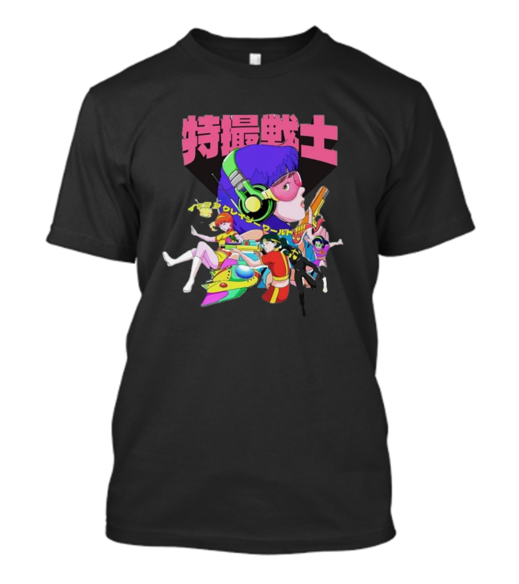 Popkiller Tokusatsu Senshi Retro Anime Heroes Japanese Text Neon T-Shirt