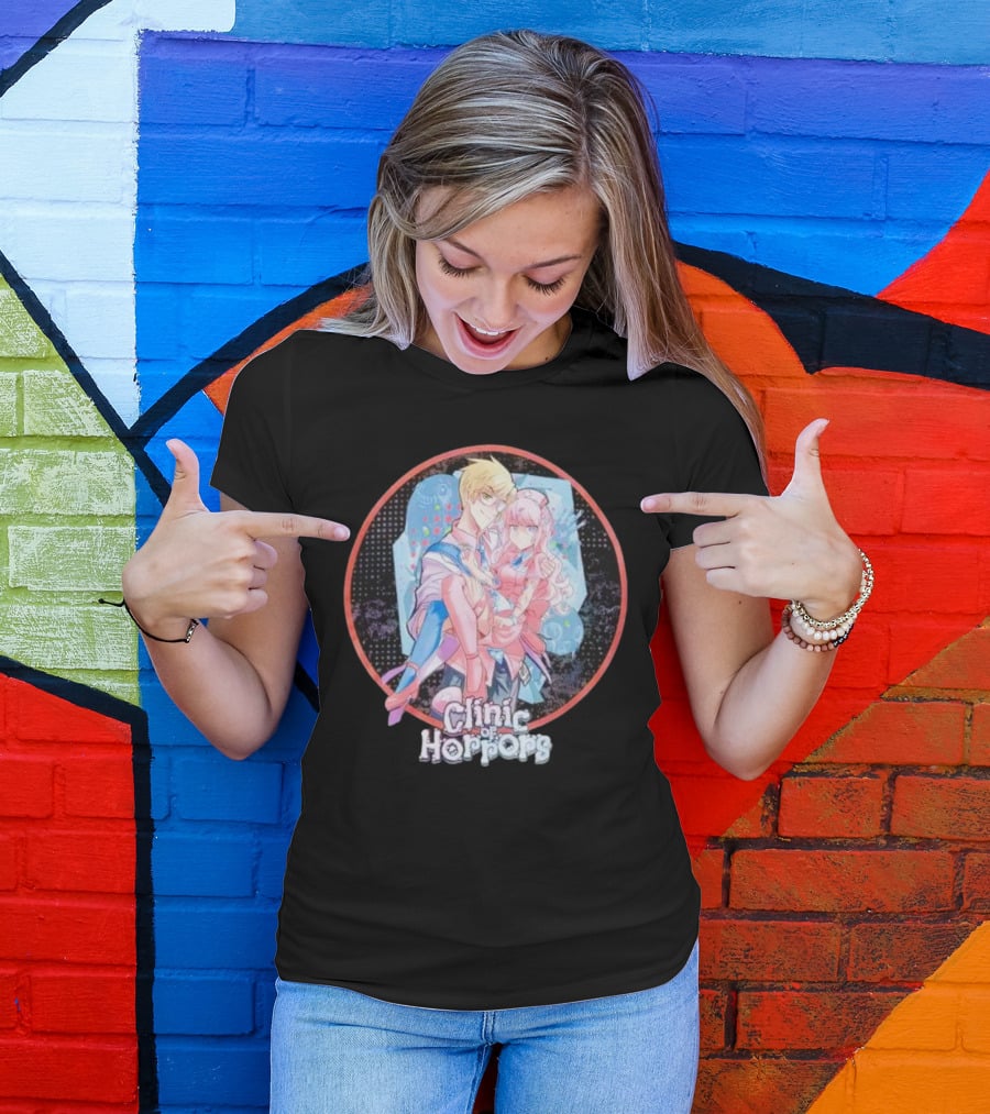 Clinic Of Horrors Anime Characters In Pink And Blue Circle T-Shirt