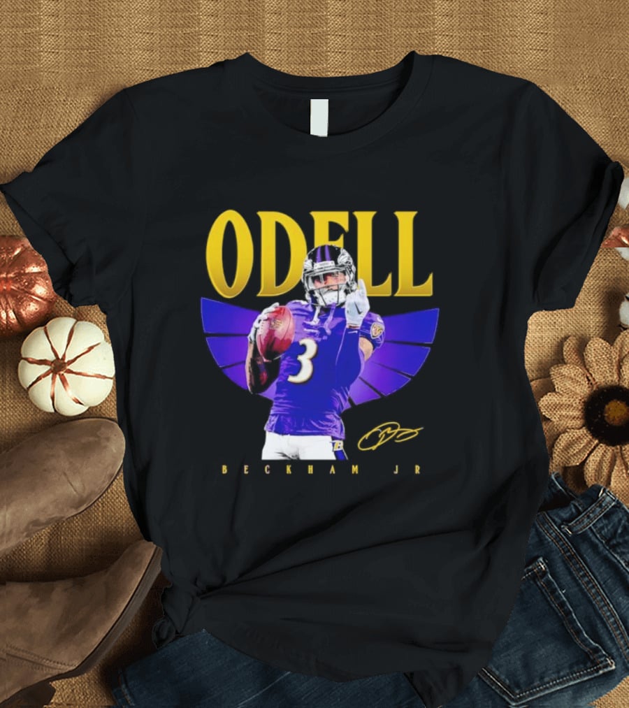 Odell Beckham Jr Baltimore Ravens Signature Number 3 Spotlight T-Shirt