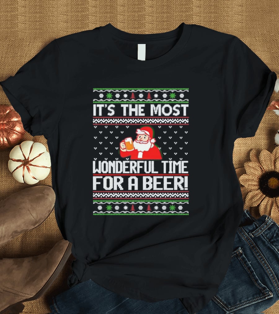 It's The Most Wonderful Time For A Beer Santa Christmas T-Shirt