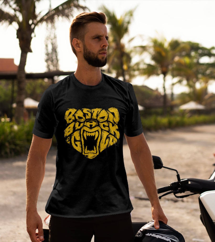 Boston Black And Gold Bear Face T-Shirt