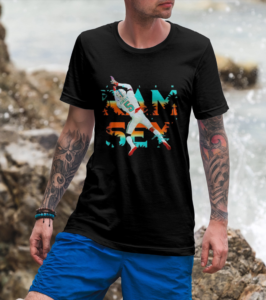 Jalen Ramsey Dolphins Interception Palm Sunset T-Shirt