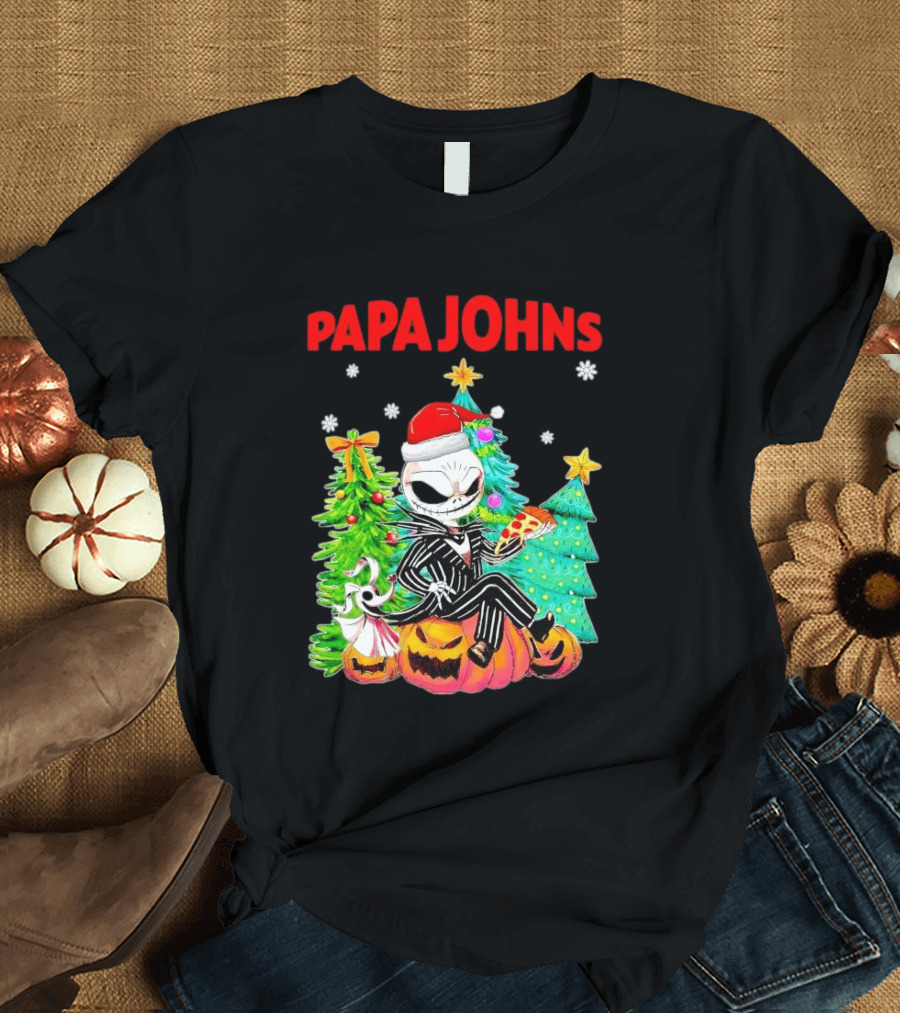 Jack Skellington Papa Johns Christmas Pumpkin Tree T-Shirt