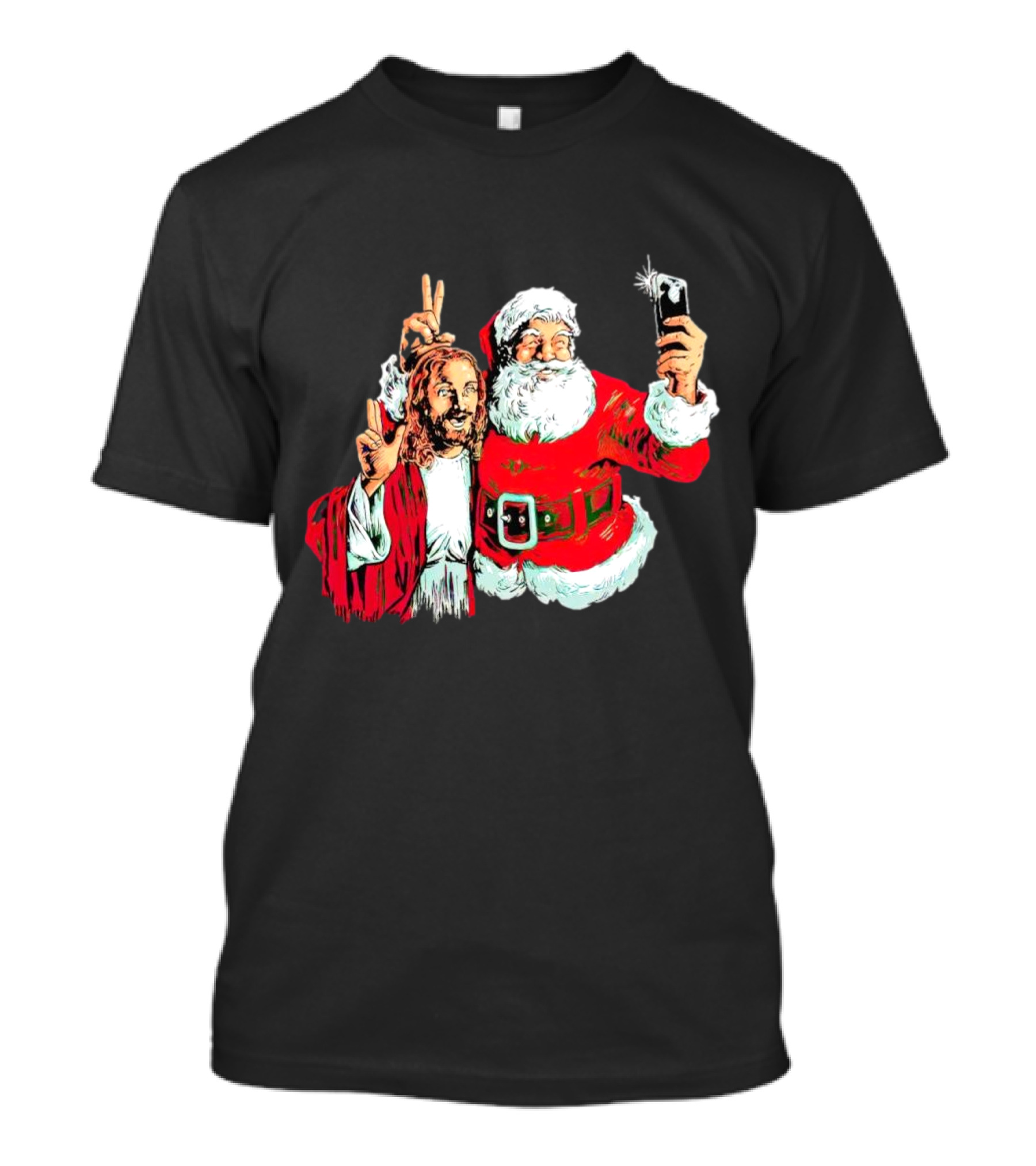 Santa And Jesus Taking Selfie Best Friends Christmas T-Shirt