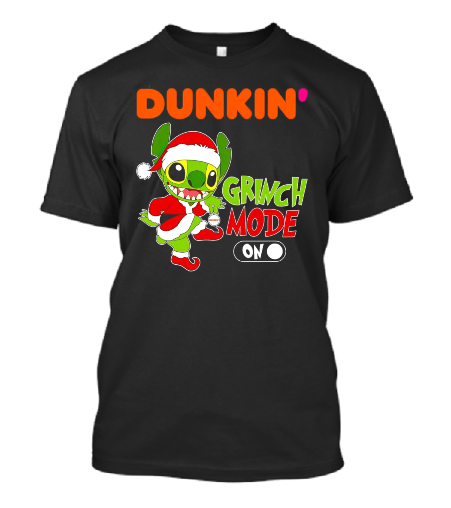 Dunkin' Grinch Mode On Christmas Stitch Santa Costume T-Shirt