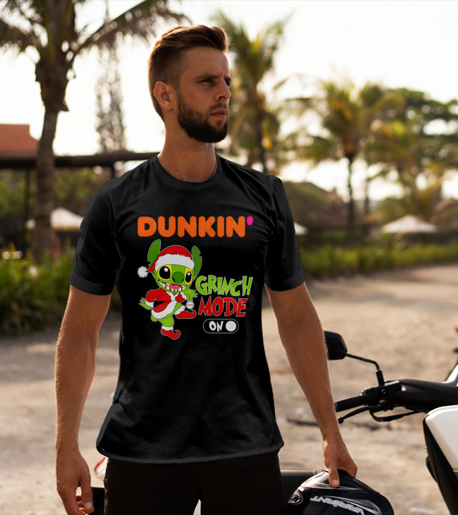 Dunkin' Grinch Mode On Christmas Stitch Santa Costume T-Shirt