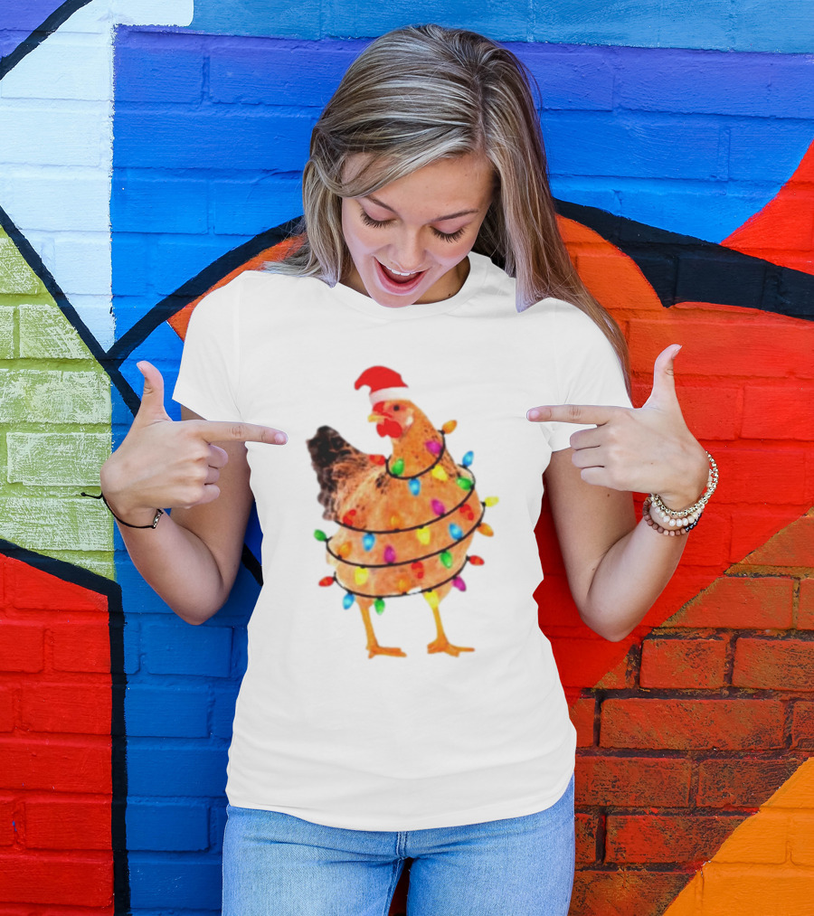 Santa Chicken Wrapped In Christmas Lights T-Shirt