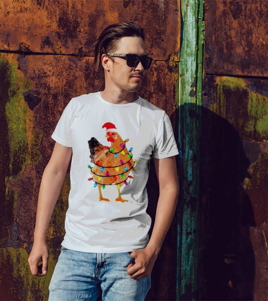 Santa Chicken Wrapped In Christmas Lights T-Shirt