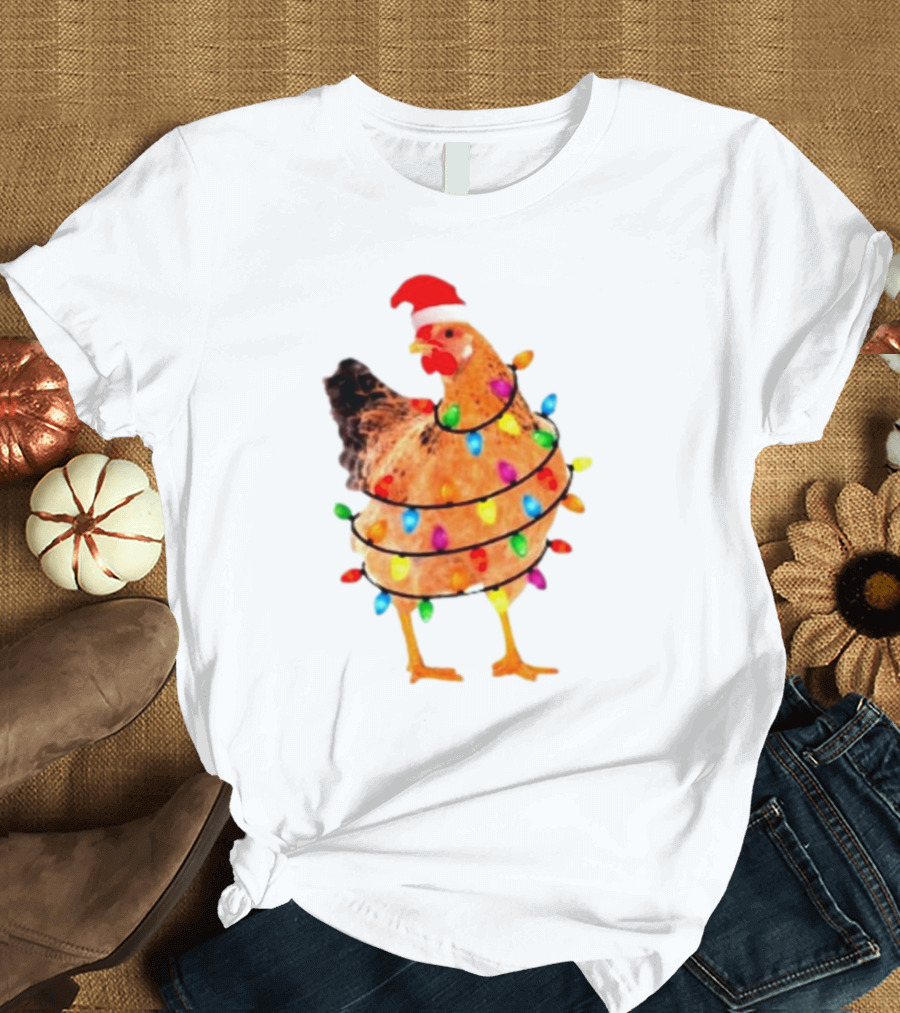 Santa Chicken Wrapped In Christmas Lights T-Shirt