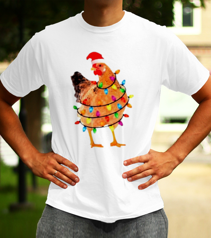 Santa Chicken Wrapped In Christmas Lights T-Shirt