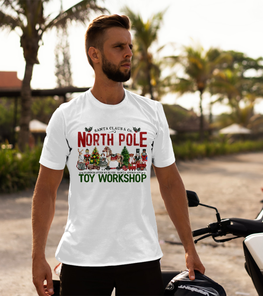 Santa Claus And Co. North Pole Handcrafted By Elves Santa Approved Toy Workshop T-Shirt