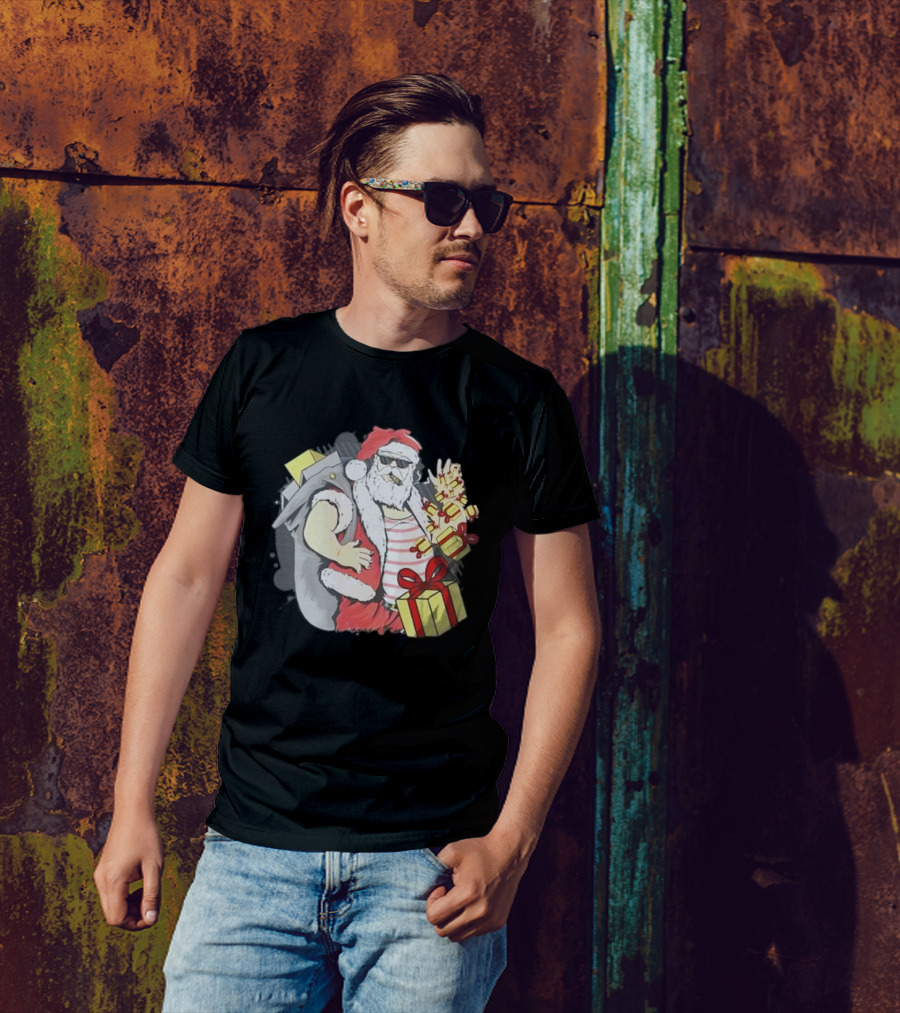 Santa Claus Cool Christmas Peace Sign Holiday Delivery T-Shirt