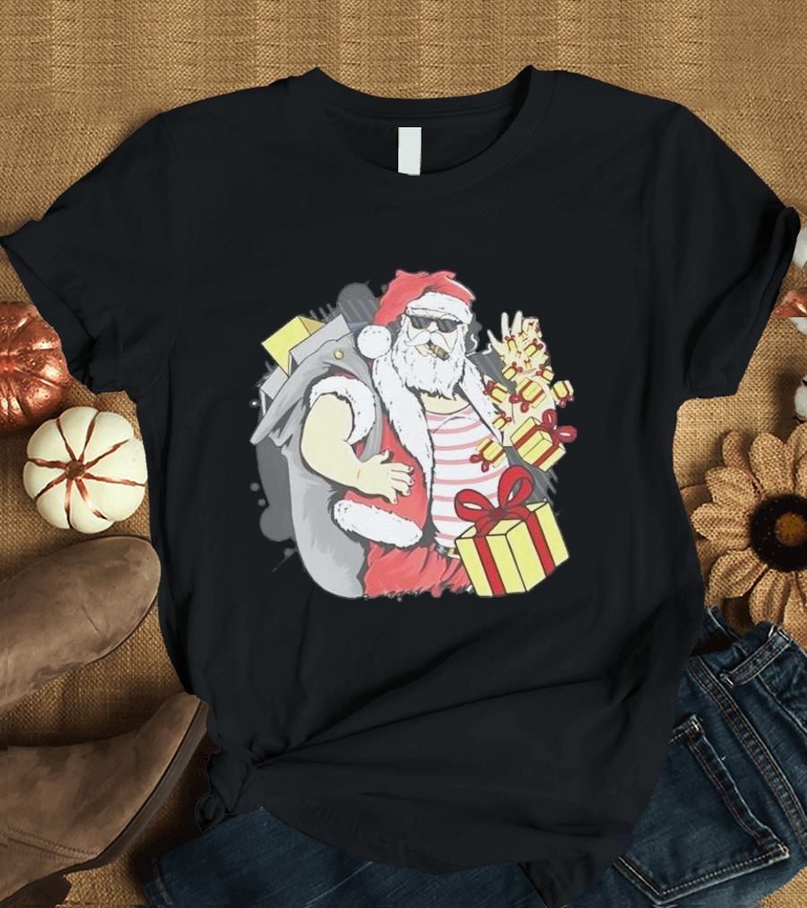 Santa Claus Cool Christmas Peace Sign Holiday Delivery T-Shirt